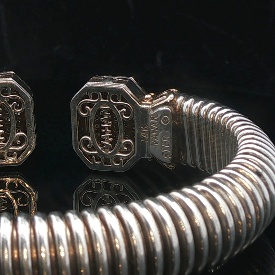 Alwand Vahan 14k Yellow Gold Silver and Diamond Heavy Cuff Bracelet 7"