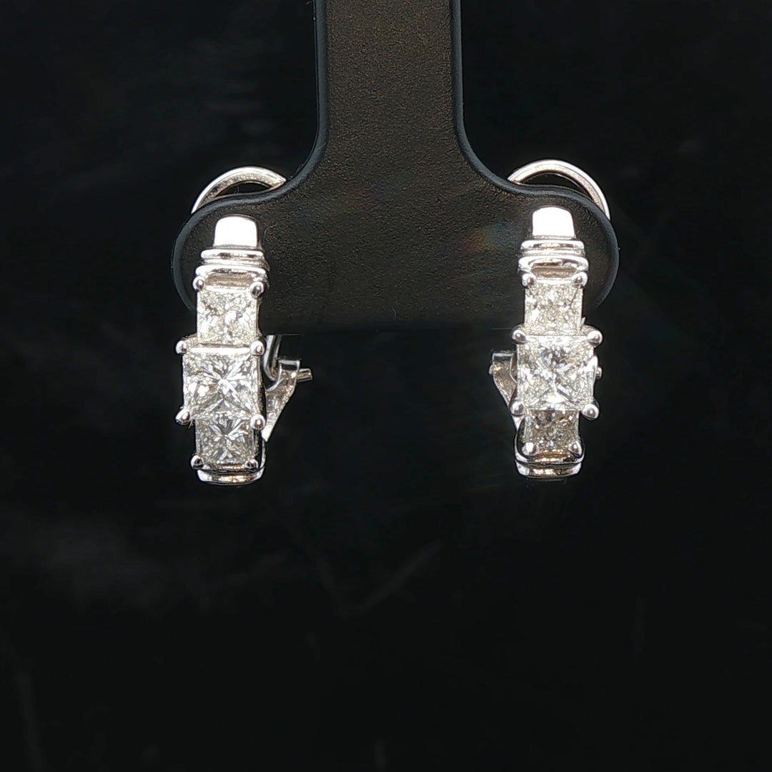 14k White Gold and 1cttw Princess Cut Diamond Huggie Earrings
