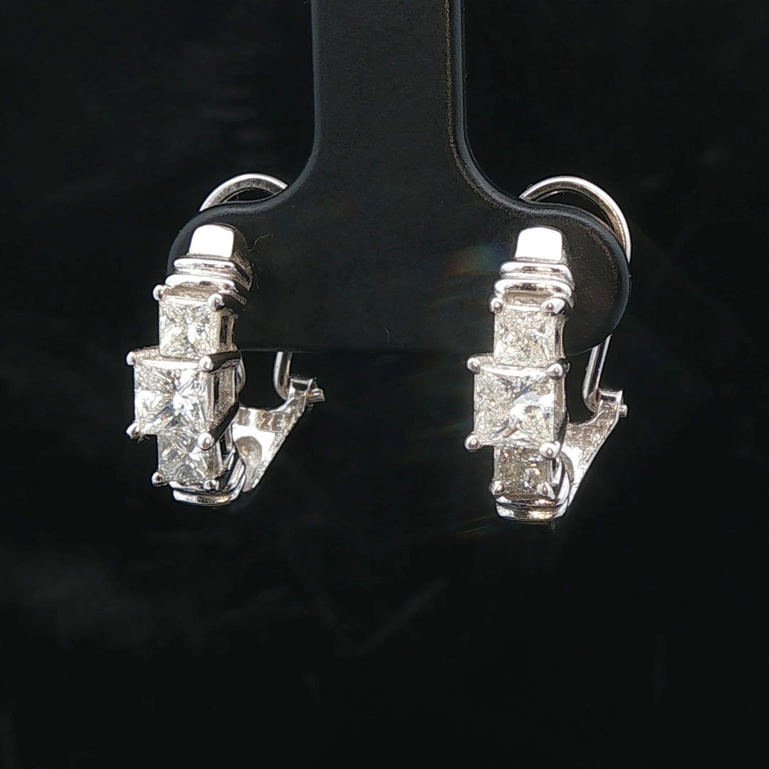14k White Gold and 1cttw Princess Cut Diamond Huggie Earrings