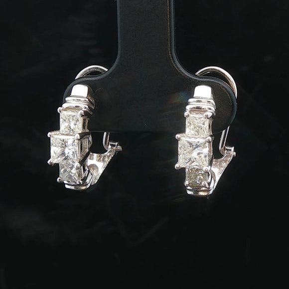 14k White Gold and 1cttw Princess Cut Diamond Huggie Earrings