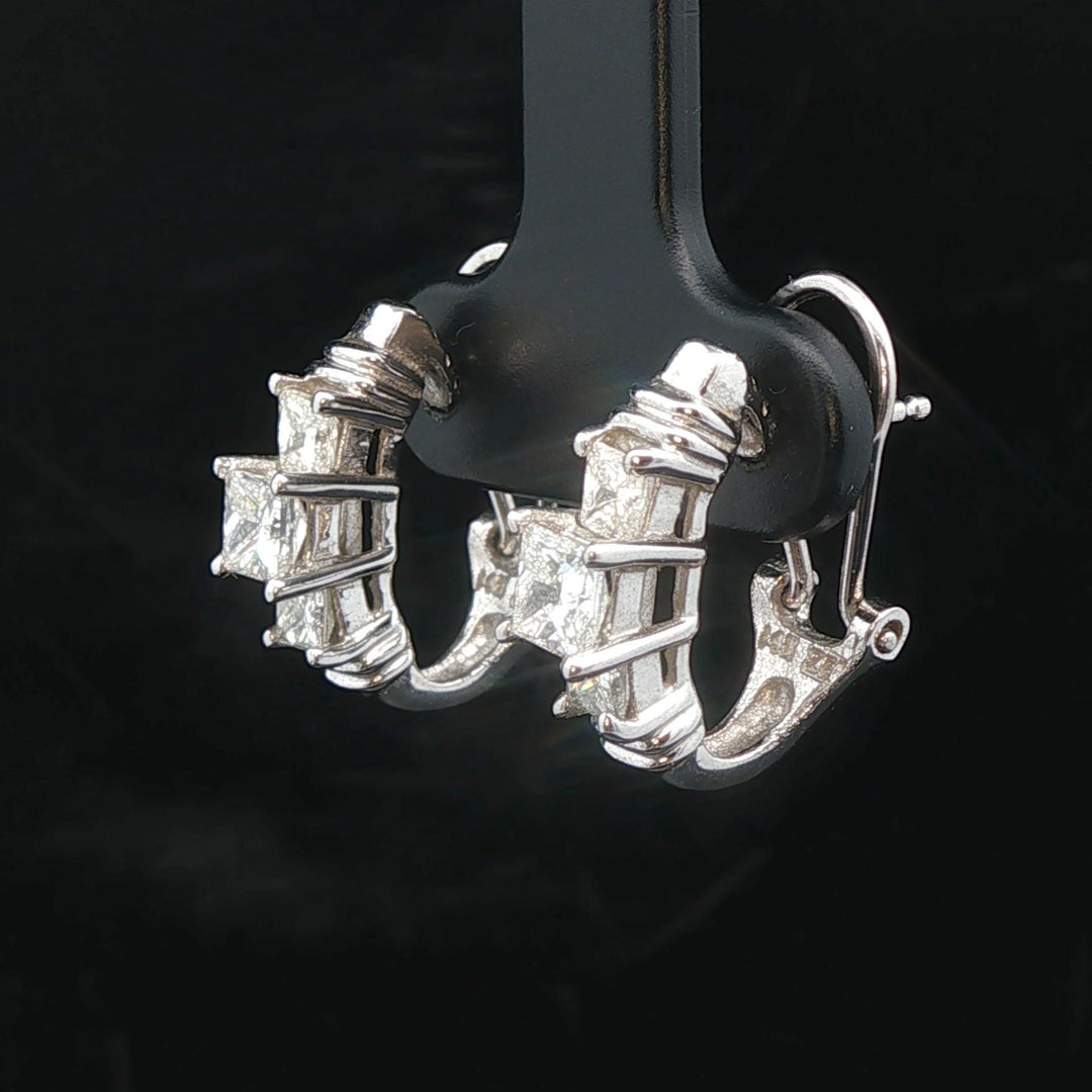 14k White Gold and 1cttw Princess Cut Diamond Huggie Earrings