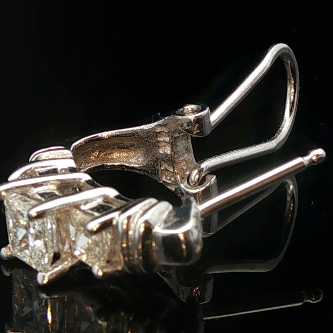 14k White Gold and 1cttw Princess Cut Diamond Huggie Earrings