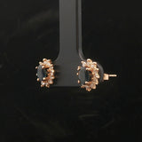 14k Yellow Gold Blue Sapphire and Diamond Halo Stud Earrings