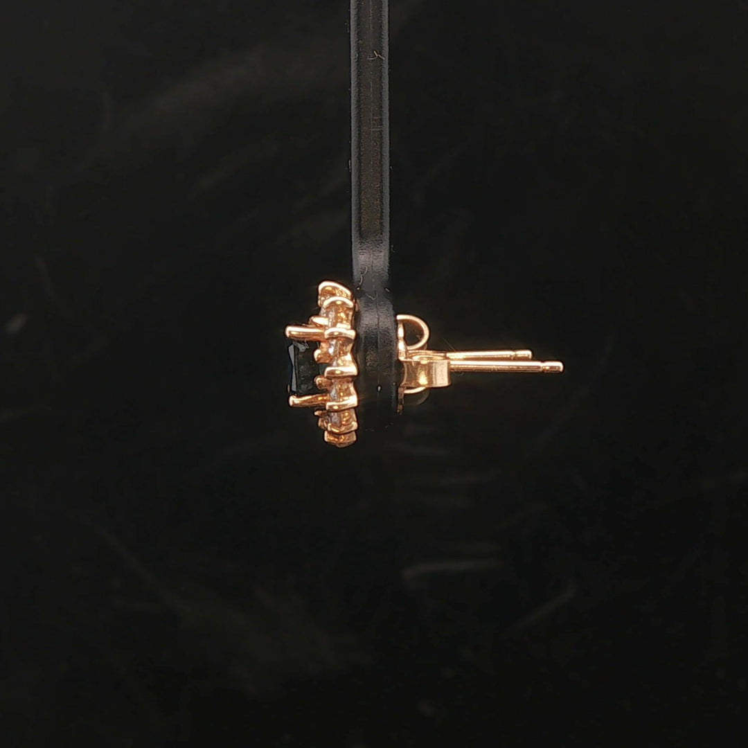 14k Yellow Gold Blue Sapphire and Diamond Halo Stud Earrings