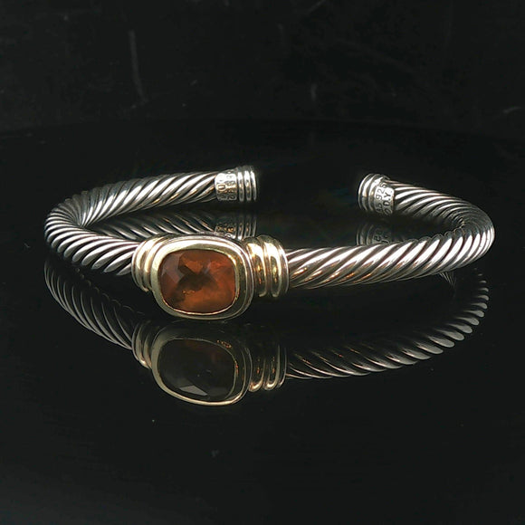 David Yurman 18k Gold Sterling Silver and Citrine Flex Cuff Bracelet 6.25