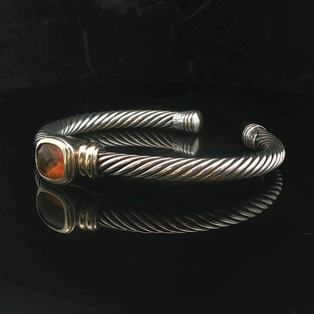 David Yurman 18k Gold Sterling Silver and Citrine Flex Cuff Bracelet 6.25"