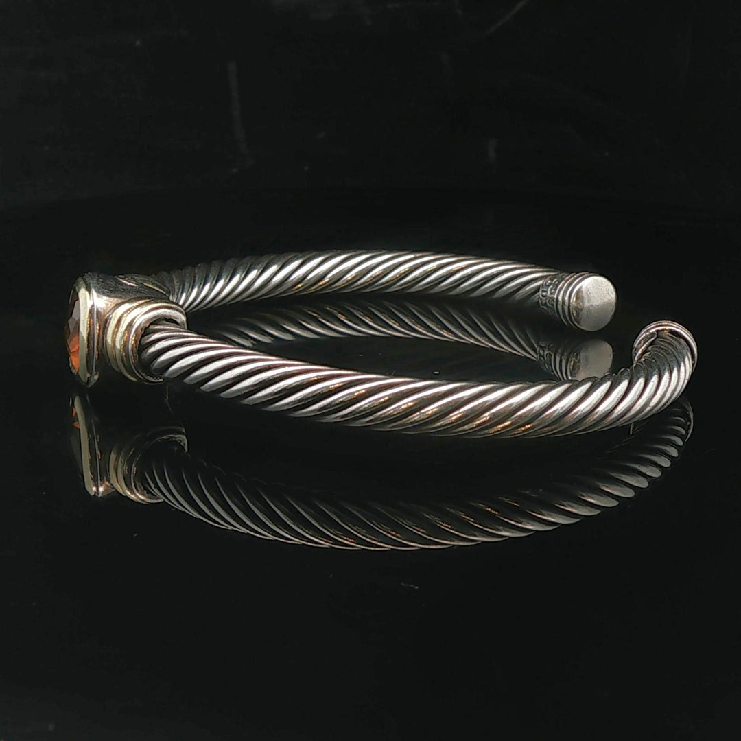 David Yurman 18k Gold Sterling Silver and Citrine Flex Cuff Bracelet 6.25"