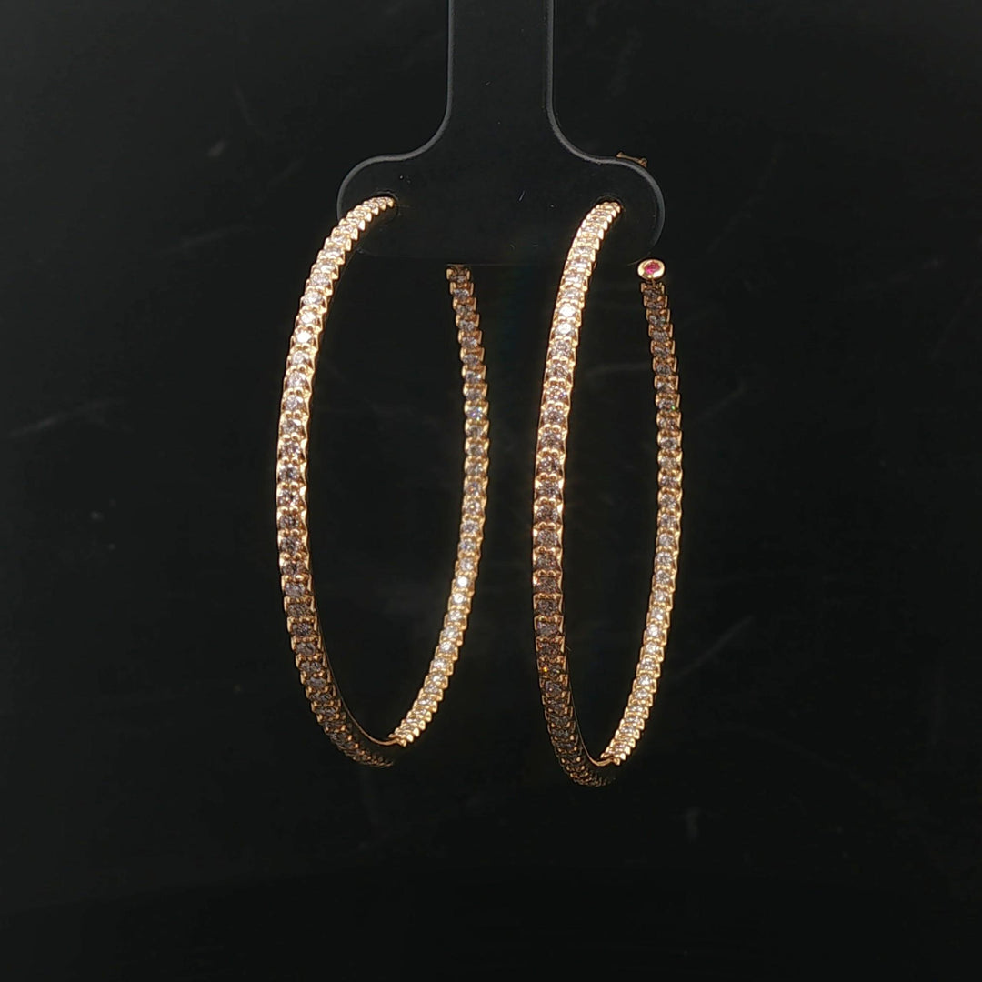 Roberto Coin 18k Yellow Gold and 1.4cttw Inside Out Hoop Earrings Italy 1.75"