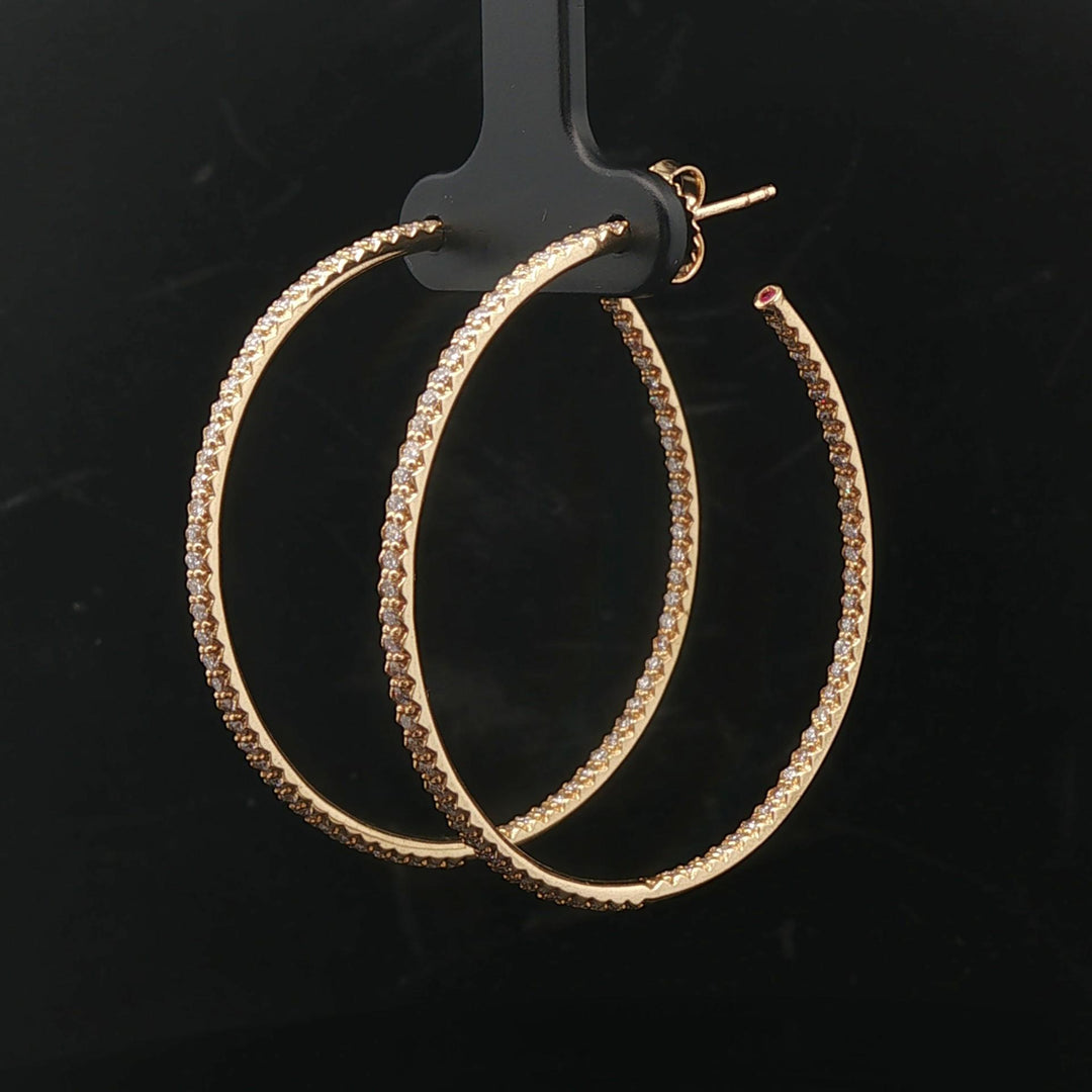 Roberto Coin 18k Yellow Gold and 1.4cttw Inside Out Hoop Earrings Italy 1.75"