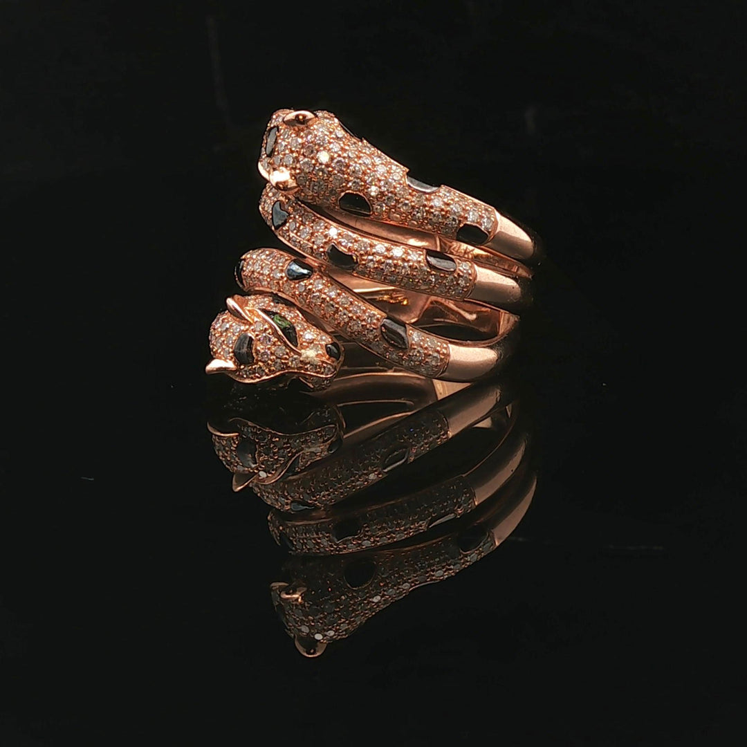 Effy 14k Rose Gold Diamond Black Enamel and Emerald Eyes Coil Snake Ring Size 6