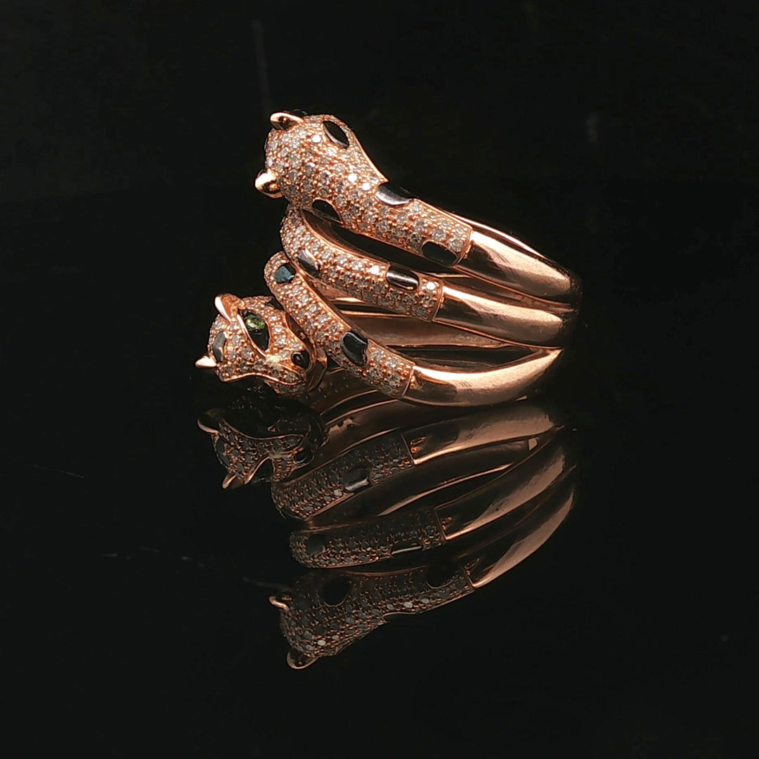 Effy 14k Rose Gold Diamond Black Enamel and Emerald Eyes Coil Snake Ring Size 6