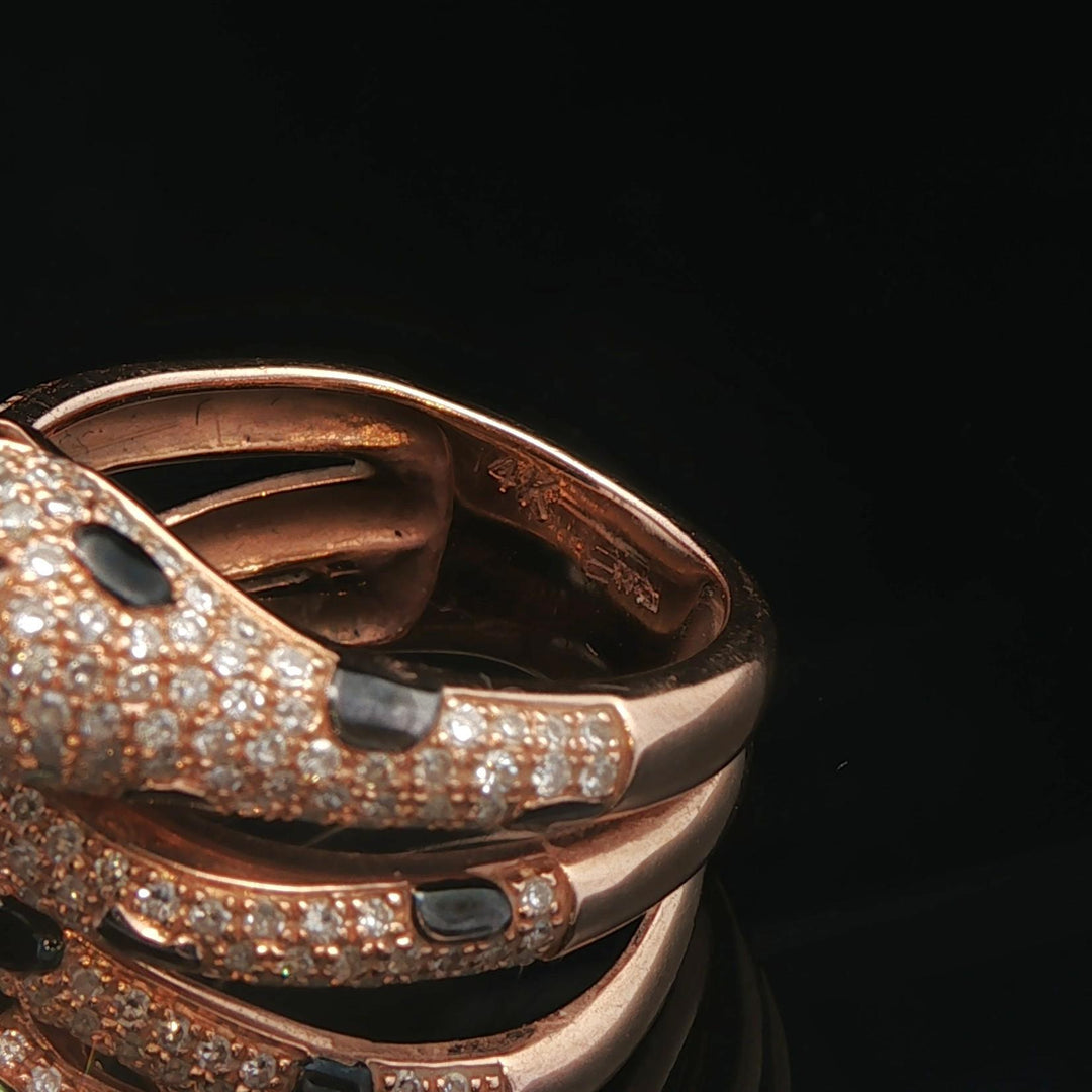 Effy 14k Rose Gold Diamond Black Enamel and Emerald Eyes Coil Snake Ring Size 6