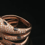 Effy 14k Rose Gold Diamond Black Enamel and Emerald Eyes Coil Snake Ring Size 6