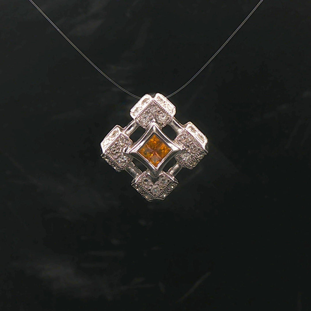 18k White Gold 0.56cttw Diamond and Yellow Orange Sapphire Slide Pendant