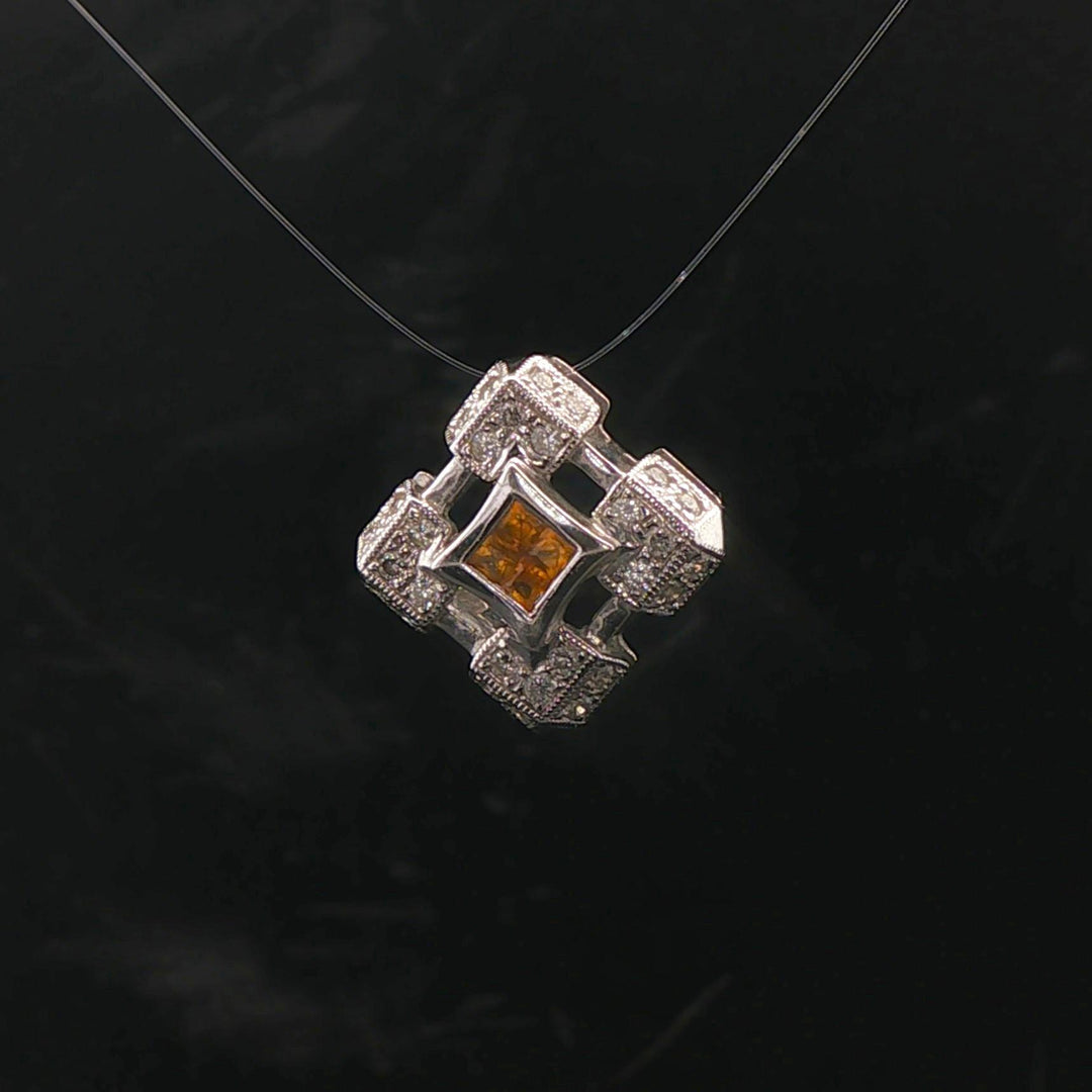 18k White Gold 0.56cttw Diamond and Yellow Orange Sapphire Slide Pendant