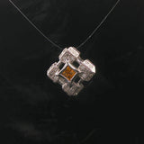 18k White Gold 0.56cttw Diamond and Yellow Orange Sapphire Slide Pendant