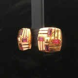 18k Yellow Gold and Baguette Ruby Vintage Square Stud Earrings