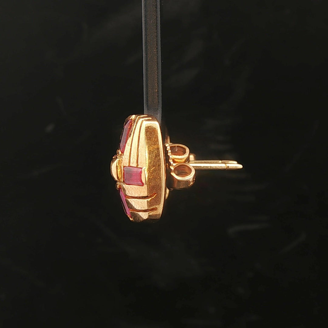 18k Yellow Gold and Baguette Ruby Vintage Square Stud Earrings