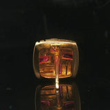 18k Yellow Gold and Baguette Ruby Vintage Square Stud Earrings