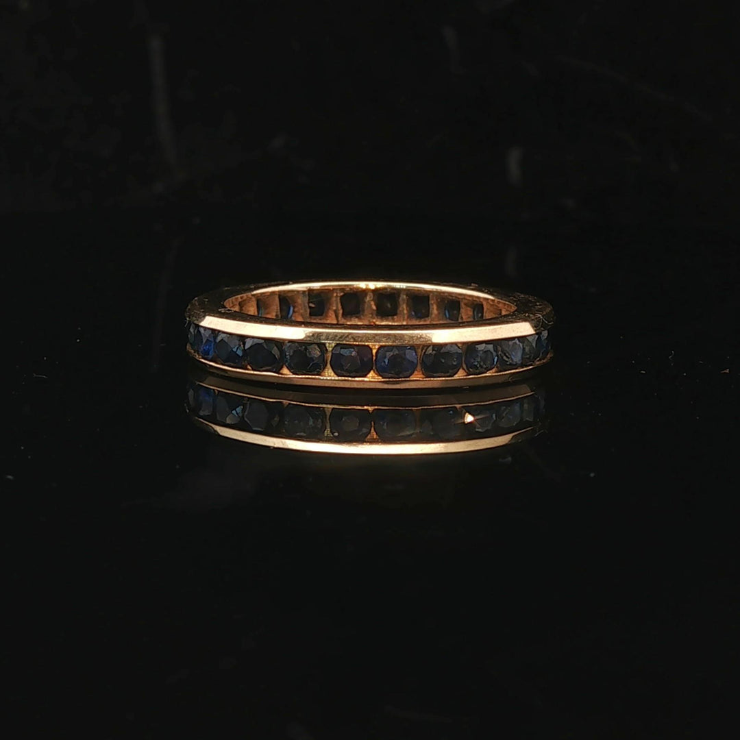 18k Yellow Gold and Blue Sapphire 4mm Solid Vintage Eternity Band Size 8