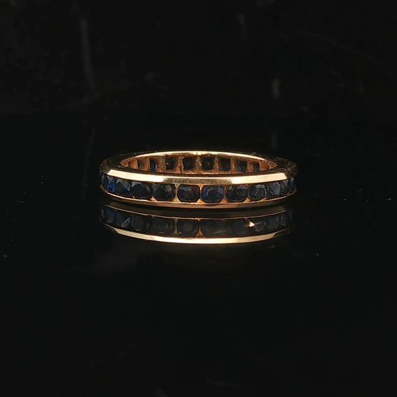 18k Yellow Gold and Blue Sapphire 4mm Solid Vintage Eternity Band Size 8