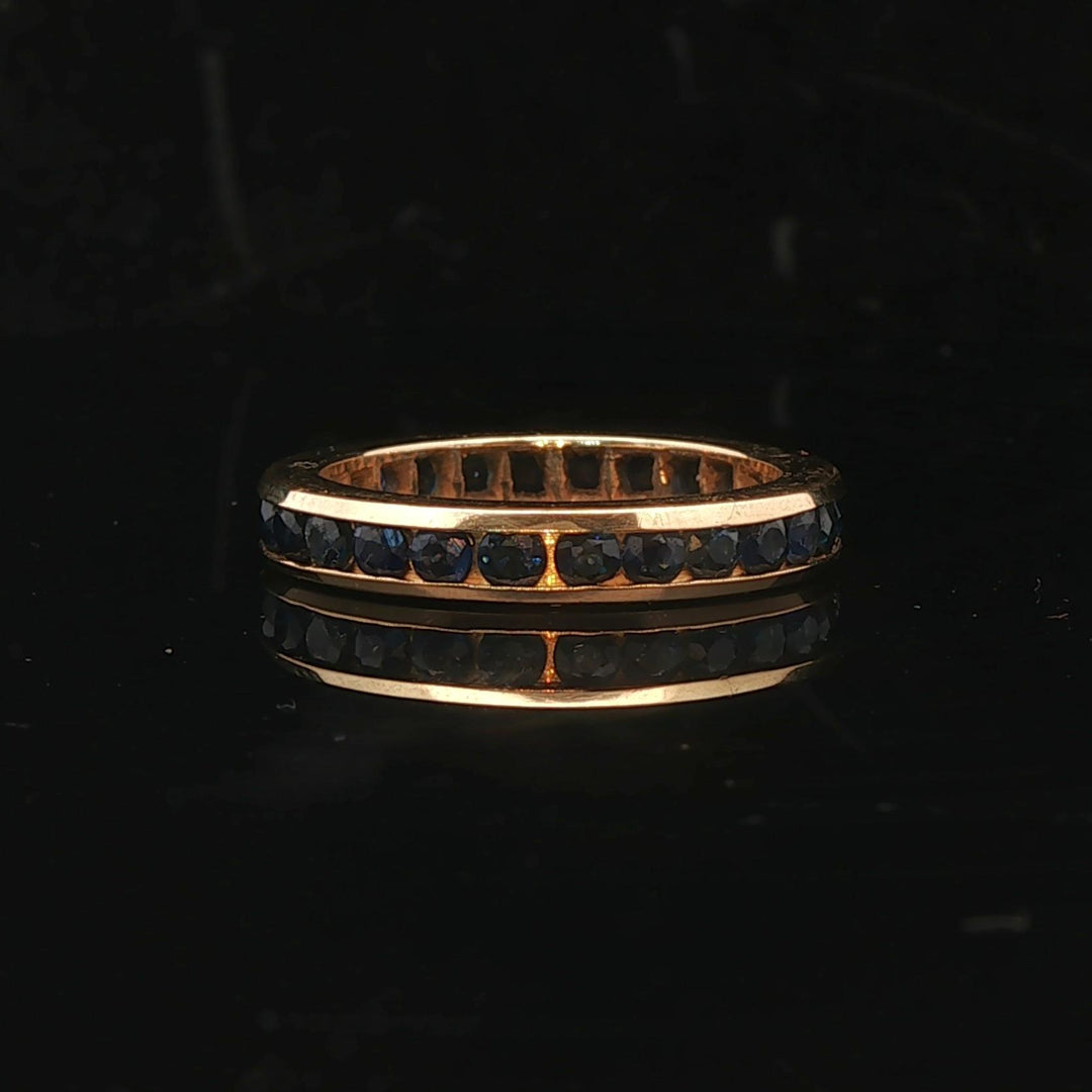 18k Yellow Gold and Blue Sapphire 4mm Solid Vintage Eternity Band Size 8
