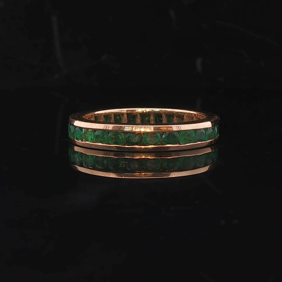 18k Yellow Gold and Emerald 4mm Solid Vintage Eternity Band Size 8.75