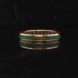 18k Yellow Gold and Emerald 4mm Solid Vintage Eternity Band Size 8.75