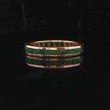 18k Yellow Gold and Emerald 4mm Solid Vintage Eternity Band Size 8.75