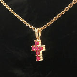18k Yellow Gold Ruby and Diamond Cross Pendant Cable Link Necklace
