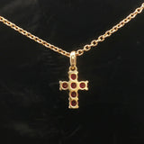 18k Yellow Gold Ruby and Diamond Cross Pendant Cable Link Necklace