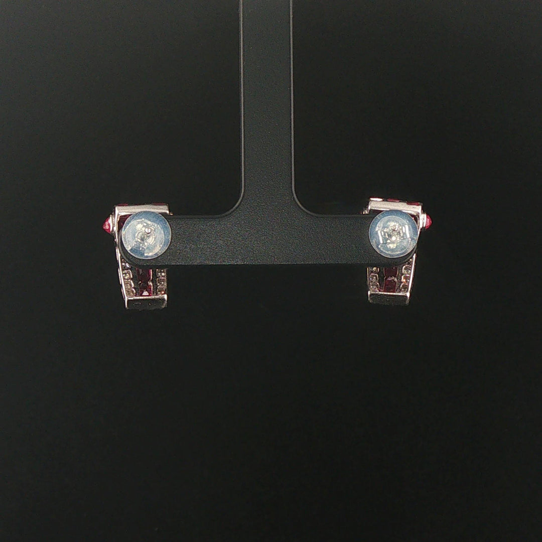 18k White Gold 1.90cttw Ruby and Diamond Vintage Huggie Earrings