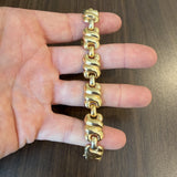19k Portuguese Yellow and White Gold 25.5g Vintage Fancy Link Bracelet 7.25"
