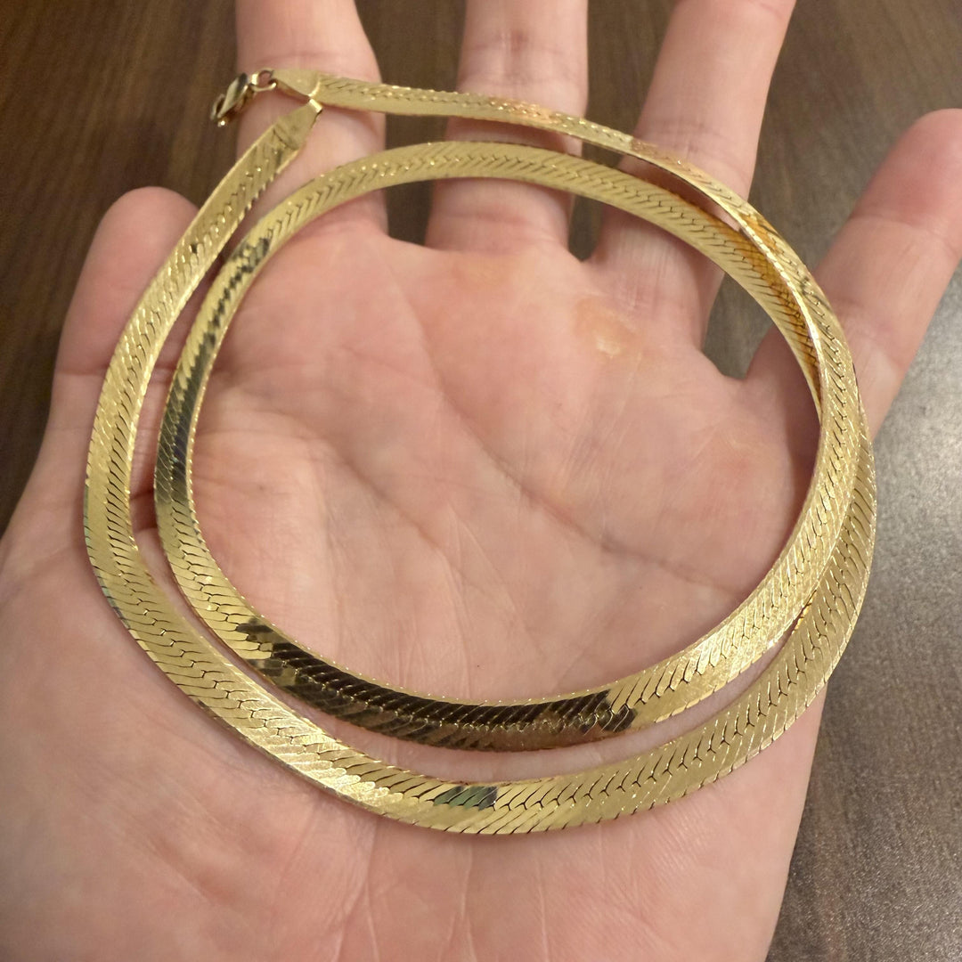 14k Yellow Gold 30g Solid Thick 6mm Herringbone Link Necklace Italy 24"