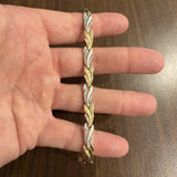 14k Yellow and White Gold 9.2g Ladies 7.5mm Fancy Wave Link Bracelet Turkey 7"