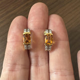 18k Yellow Gold Citrine and Diamond Huggie Earrings