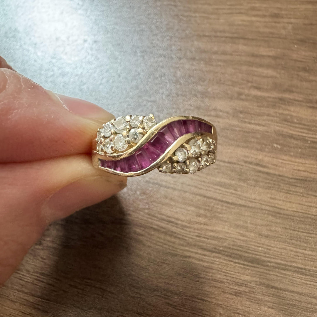 14k Yellow Gold Ruby and 0.71cttw Diamond Fancy Band Ring Size 8