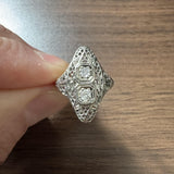 18k White Gold and Diamond Ladies Vintage Filigree Ring Size 5.75