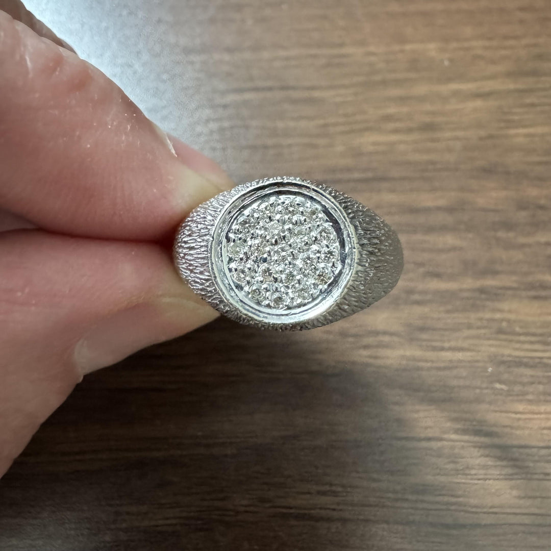 14k White Gold and Diamond Men's Vintage Ring Size 10