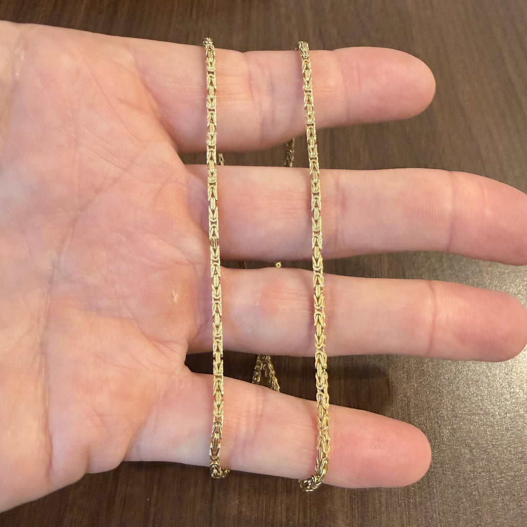 14k Yellow Gold 14g Solid Thin 2mm Squared Byzantine Link Necklace Italy 20"
