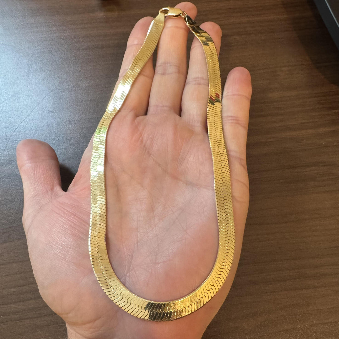 14k Yellow Gold 31.4g Solid Heavy 8mm Herringbone Link Necklace Italy 16"
