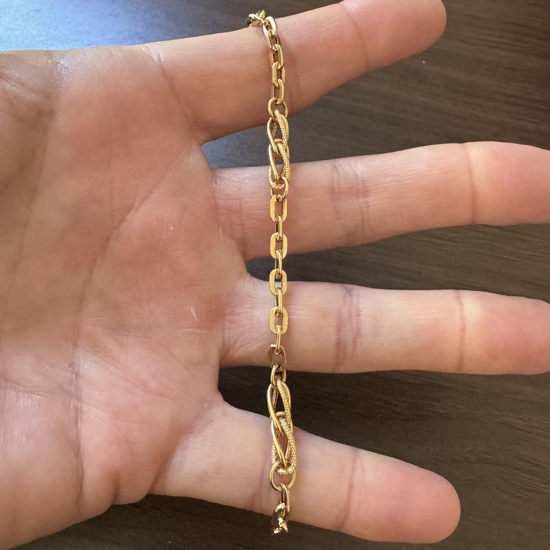 18k Yellow Gold 6g Hollow Ladies Fancy Cable Link Bracelet Italy 7.25"