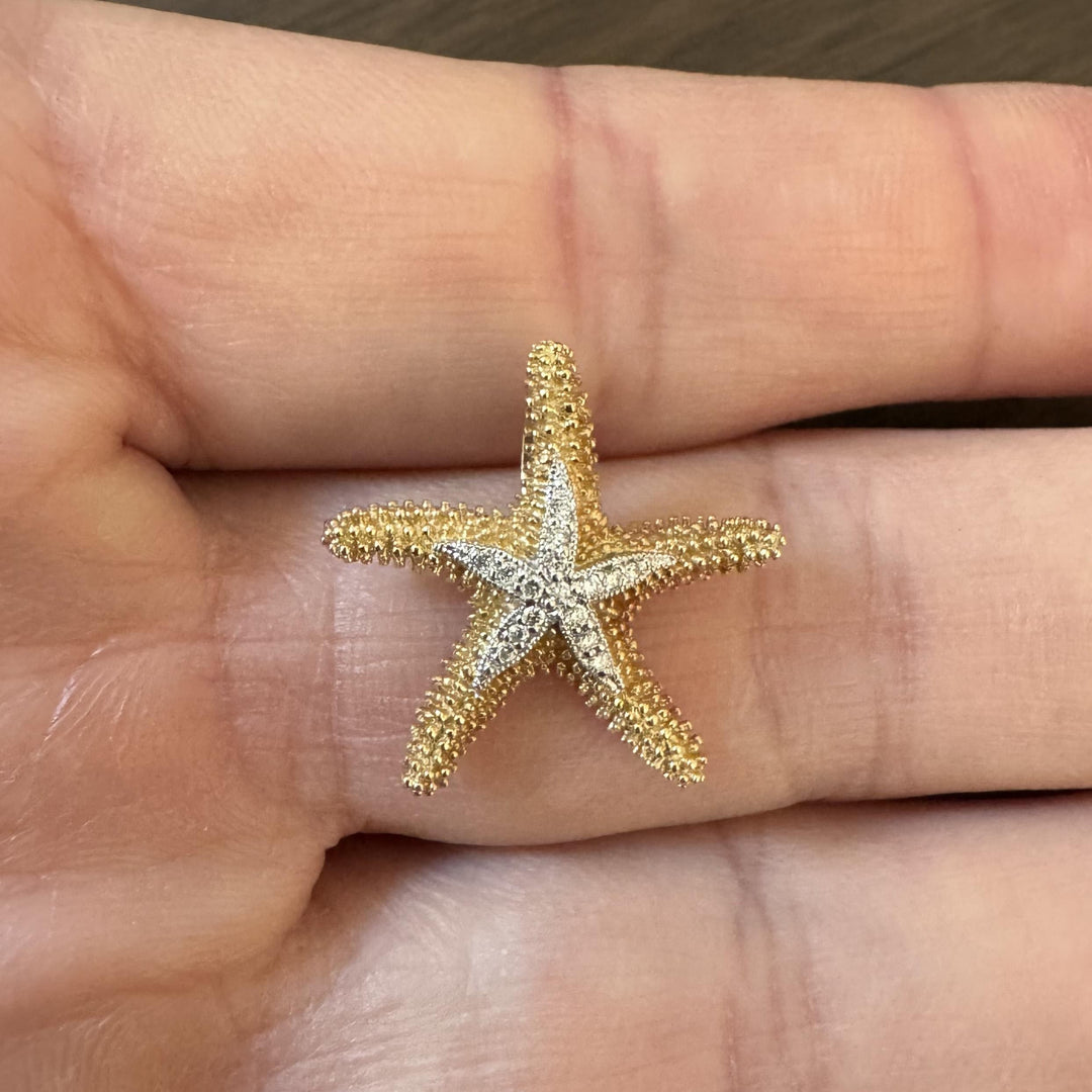 14k Yellow Gold and Diamond 3.7g Vintage Starfish Pendant