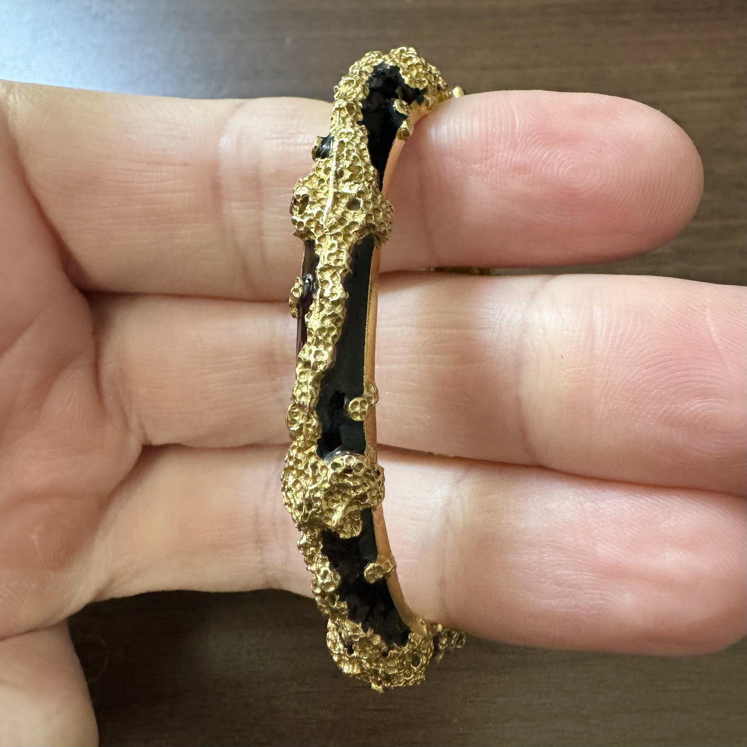 Jack Gutschneider 14k Yellow Gold & Enamel Vintage Heavy Bangle Bracelet 6.5"