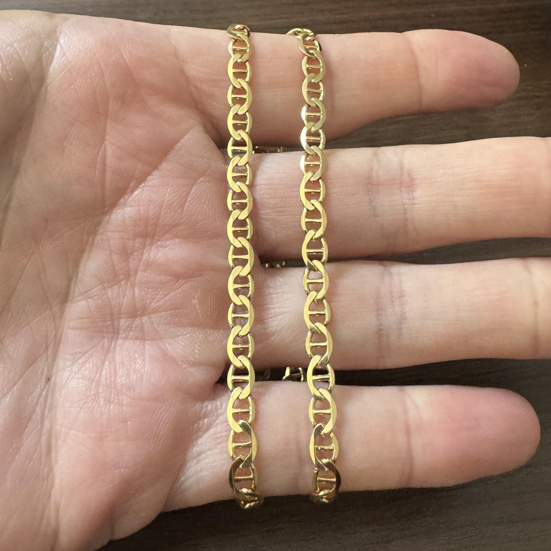 14k Yellow Gold 13.2g Solid Flat 4.5mm Mariner Link Chain Necklace Italy 18"