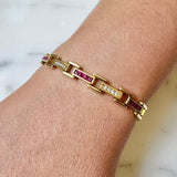 14k Yellow Gold Ruby and Diamond 19.8g Bar Link Bracelet 7"