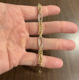 18k Yellow and White Gold 6.2g Vintage 7mm Fancy Link Bracelet Italy 7.5"