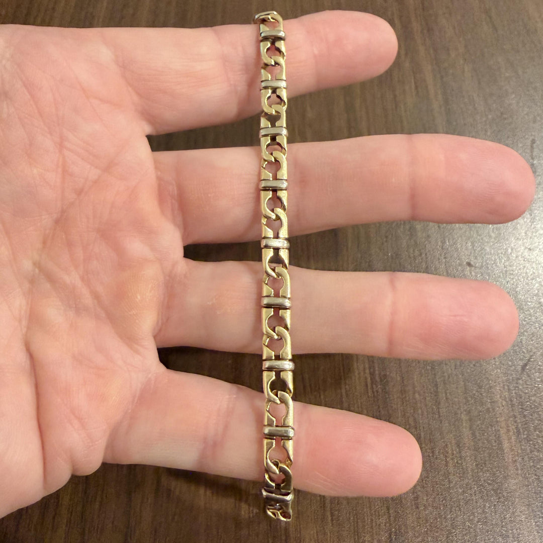 18k Yellow and White Gold 19.7g Vintage UnoAErre Fancy Link Bracelet Italy 7.5"