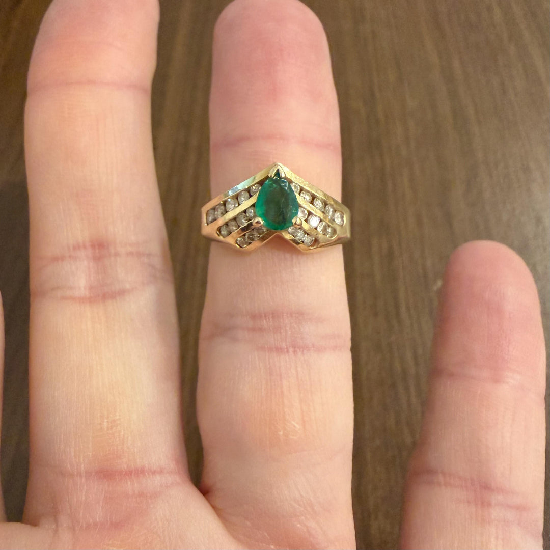 14k Yellow Gold 0.76ct Emerald and 0.50cttw Diamond Ladies Ring Size 6.25