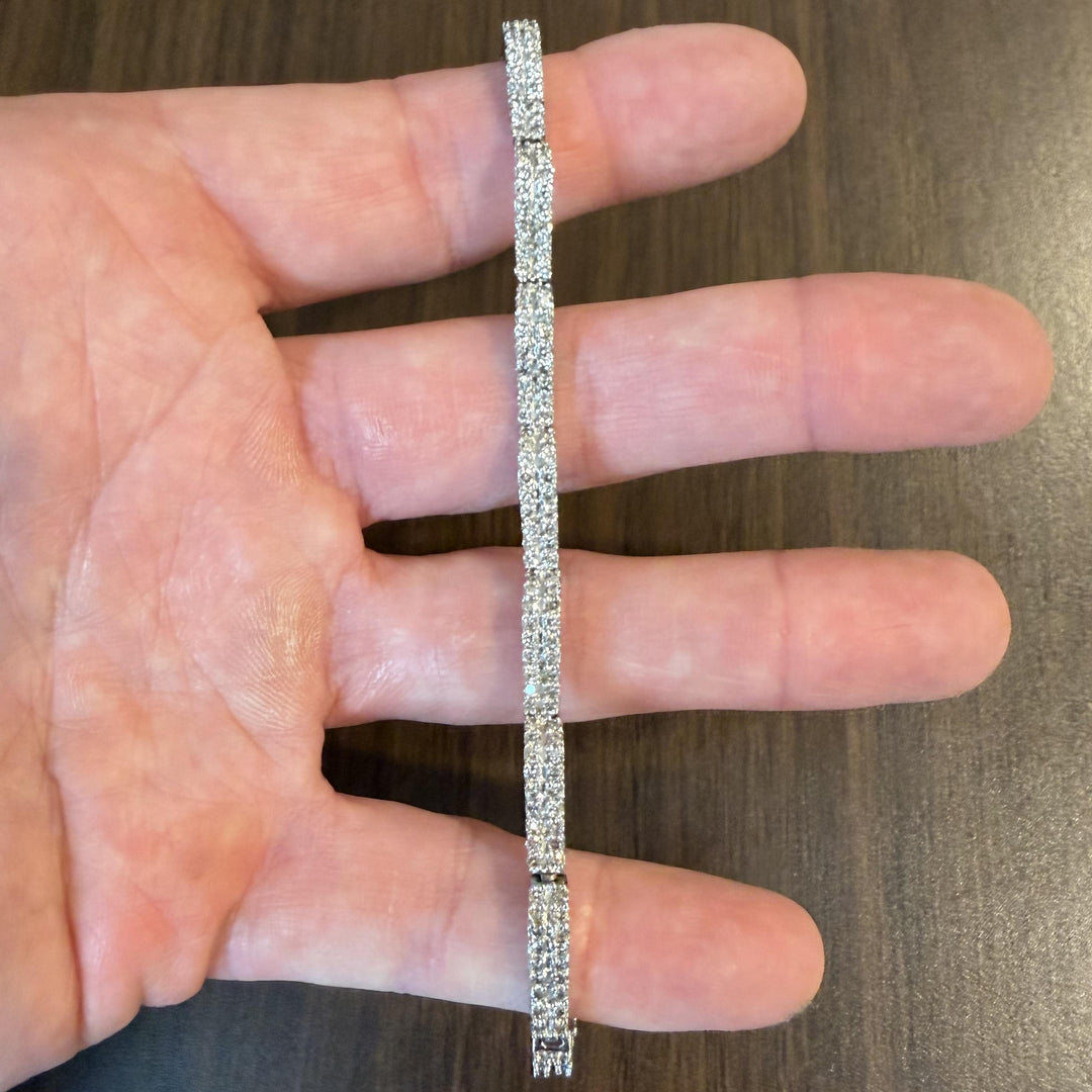 14k White Gold and 4cttw Pave Diamond Curved Bar Wave Link Bracelet 6.75"